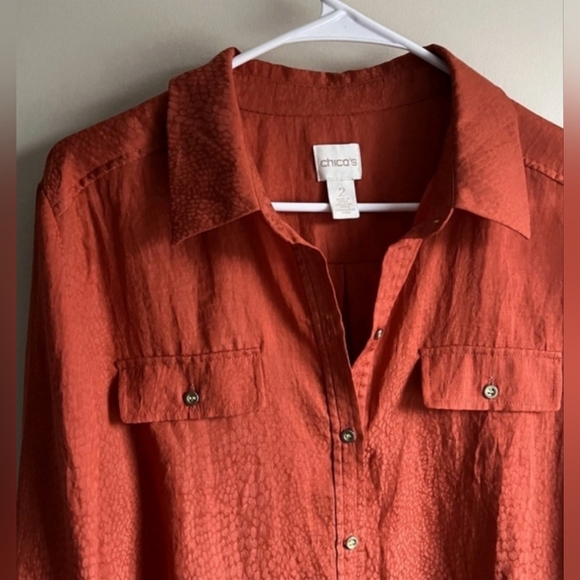 Chicos Rust Button Down Shirt & Floral Long Sleeve Top 2pc Set EUC - Picture 3 of 9